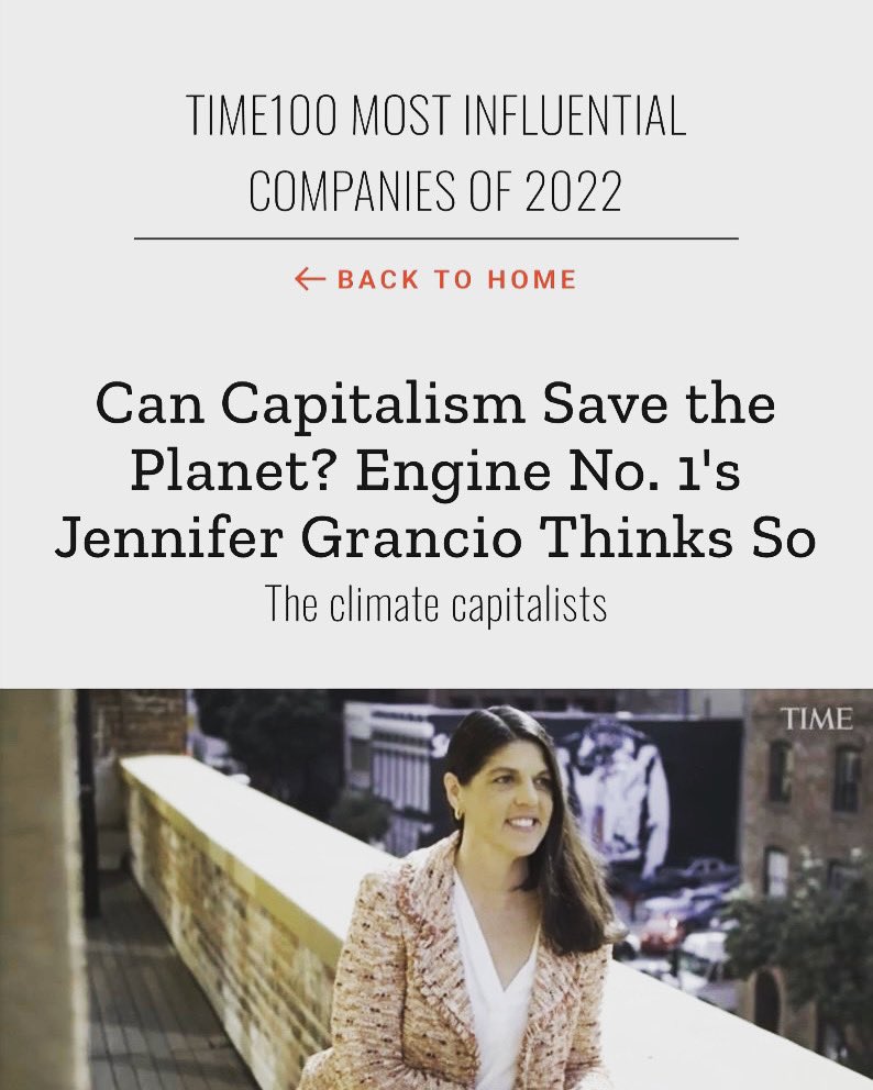 Congratulations to our client <a href="/EngineNo_1/">Engine No. 1</a> — one of <a href="/TIME/">TIME</a>’s 100 Most Influential Companies of 2022! 

Proud to work with this transformative team, who are moving ESG from ideology to economics. #TIME100Companies