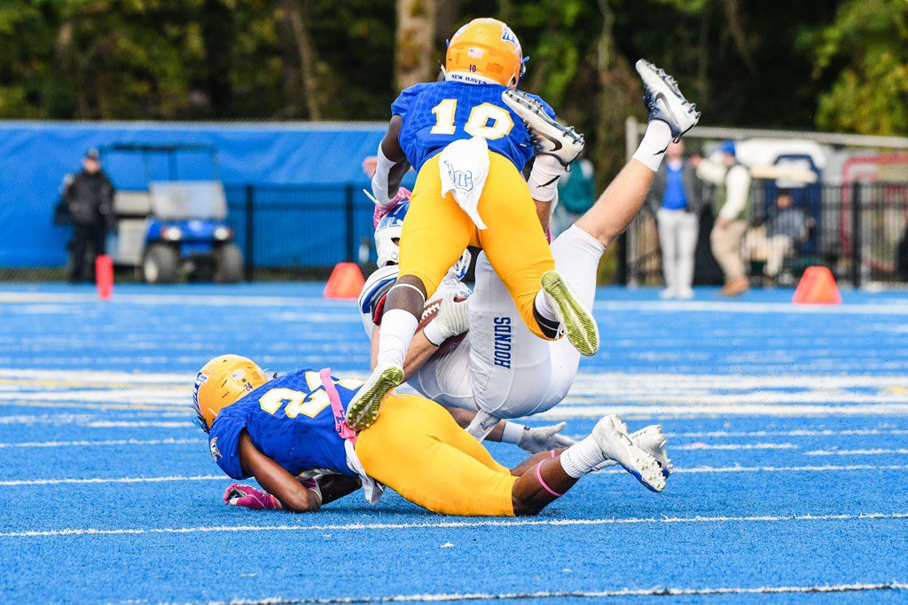NE10CHAMPS21's tweet photo. TBT to @AskBoutMorris Marks journey is one of inspiration; initially signing with Villanova, Mark was diagnosed with Cancer his SR year, derailing his FCS scholarship. Enrolling at UNH in ‘14, Mark was a 4 year starter at DB and was 1st team All-Conference and All-Region in ‘18. https://t.co/FhkuWlwCU5