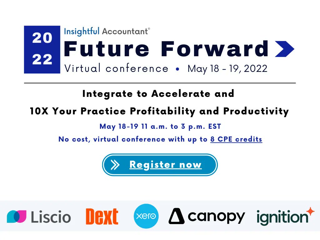 Did you hear Future Forward registration is open? Earn up to 8 FREE CPE credits in just 2 half days!! Register today, but stay tuned here to see features of the accounting star-studded lineup of speakers and sessions you'll have to choose from.  buff.ly/3iPMPAx