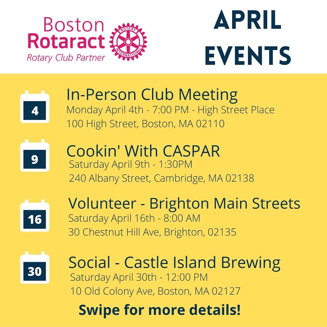 BostonRotaract's tweet photo. Our April events are here!
Will you be joining us this month? https://t.co/JYywlEM2SV