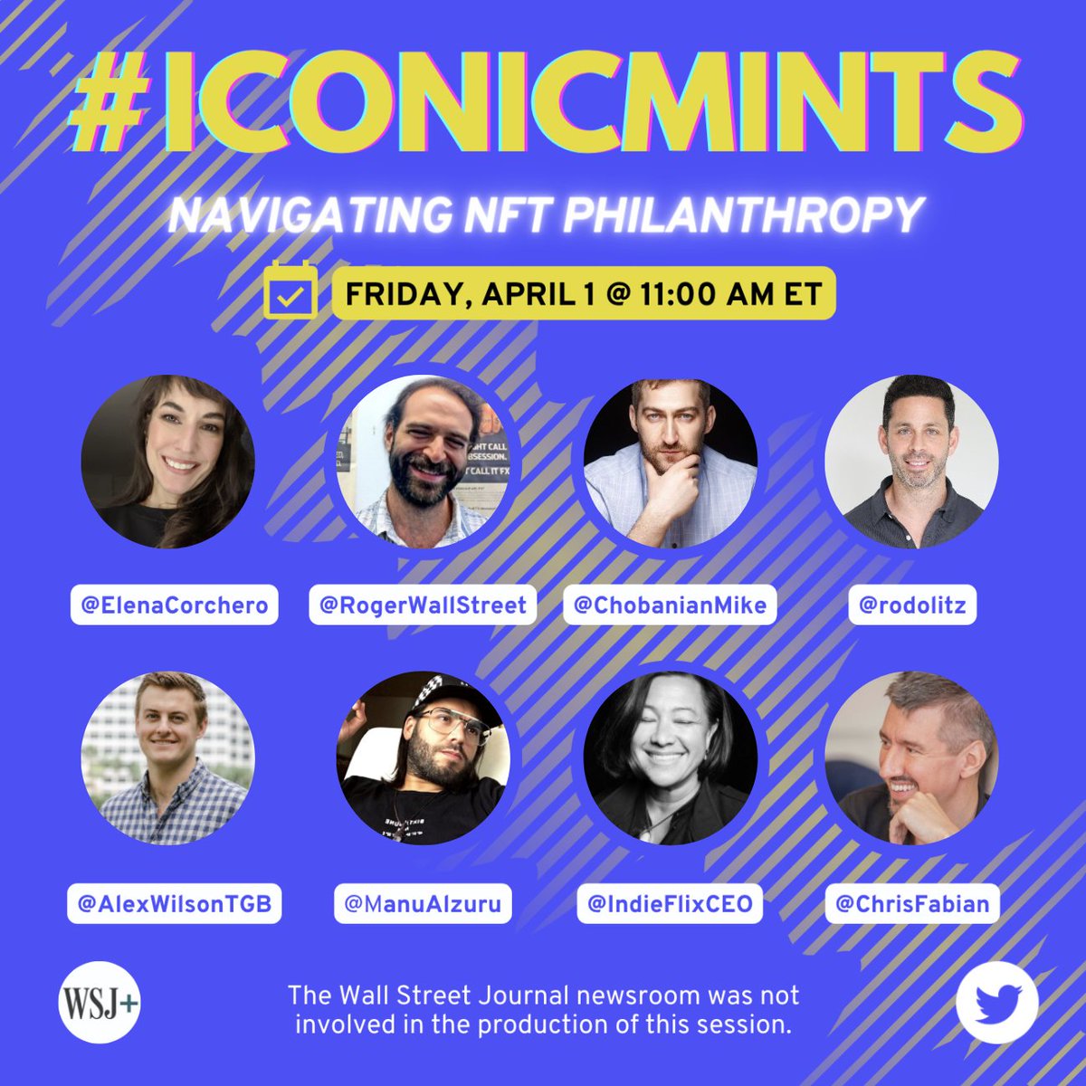 Join us @WSJplus #TwitterSpaces With @ChobanianMike Founder <a href="/KunaExchange/">Bartolini</a>, @Rodolitz CEO <a href="/thevcrgroup/">thevcrgroup</a> #FlyingFishClub, <a href="/AlexWilsonTGB/">Alex Wilson</a> Co-founder <a href="/TheGivingBlock/">The Giving Block</a>, <a href="/ManuAlzuru/">ManuAlzuru🥑</a>  Founder <a href="/DoinGudHQ/">DoinGud ( :D , :D )</a>, <a href="/IndieFlixCEO/">Scilla Andreen</a>  Founder <a href="/IndieFlix/">IndieFlix</a>, @ChrisFabian Founder @Gigaconnect (<a href="/UNICEF/">UNICEF</a> + <a href="/ITU/">Int’l Telecommunication Union</a>)