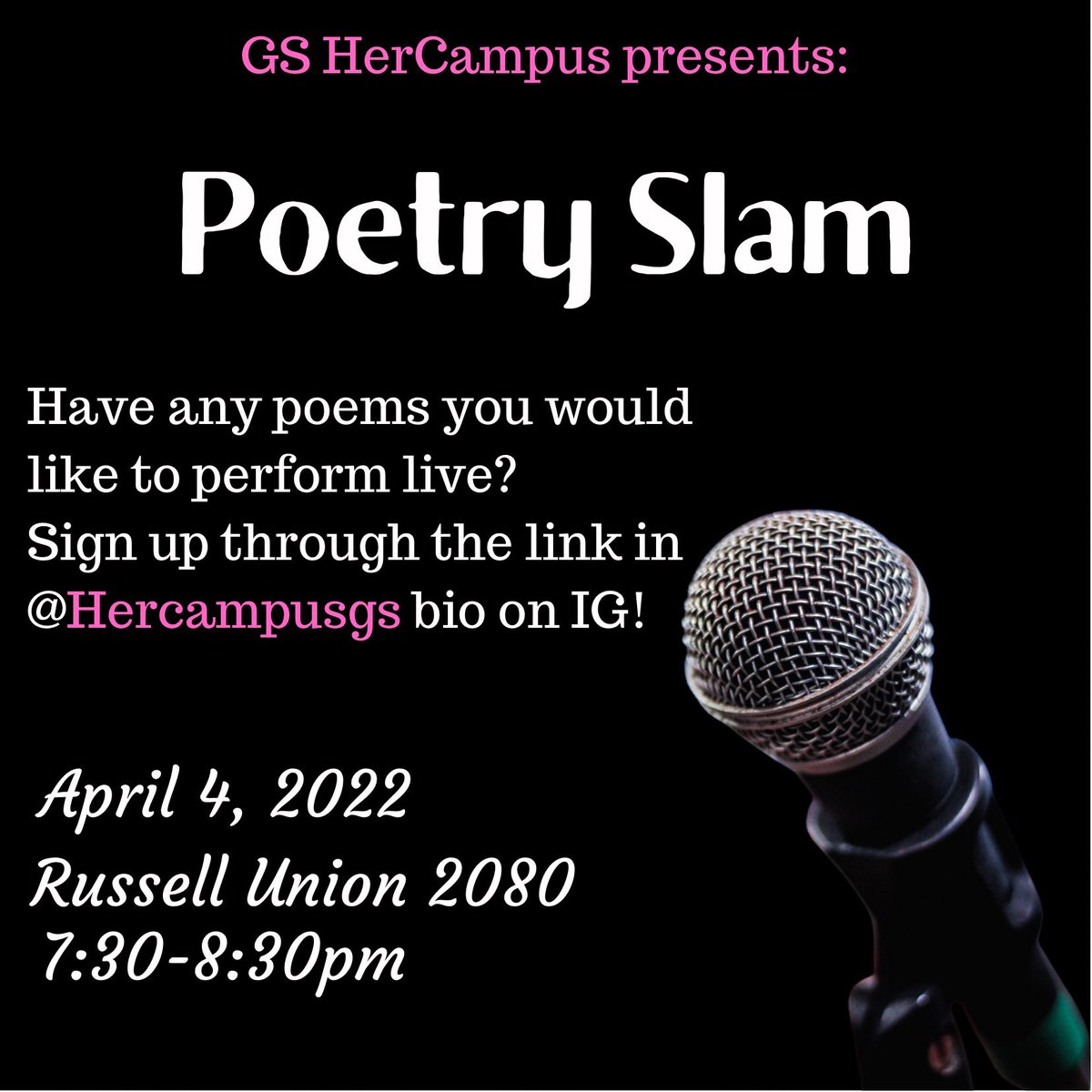 ✨Attention All ✨ 

Our 2nd poetry slam will be next week, April 4th. If interested in signing up, click the link in our bio.