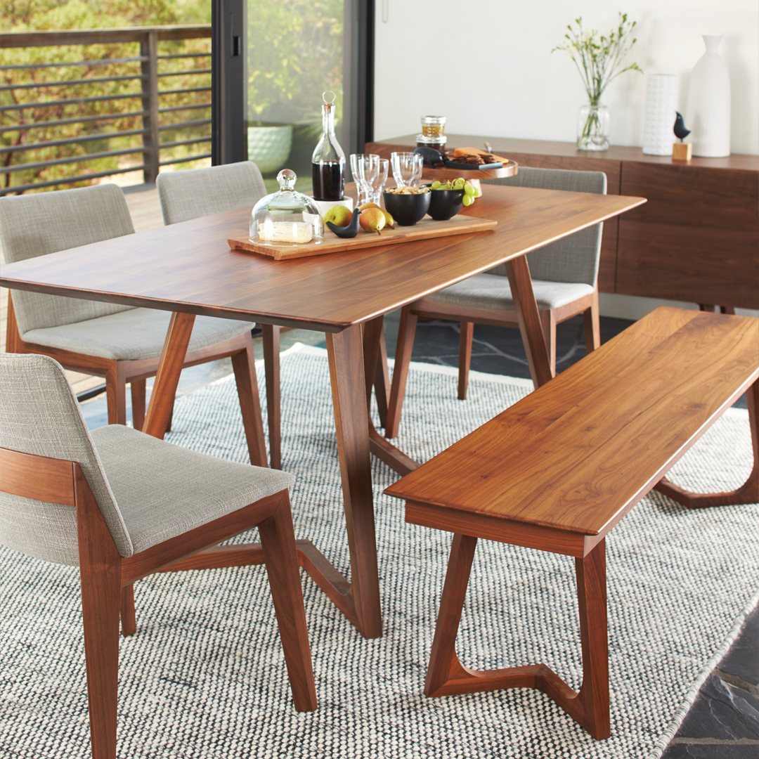Center your dining room style around an artful blend of mid-century angles and curves. #scandinaviandesigns #interiordesign #interiors #furniture #furnituredesign #scandistyle