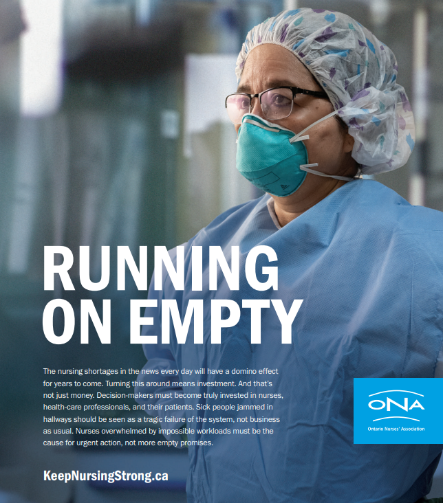 Quite a powerful ad about the #nursing shortage from @ontarionurses in the latest edition of @hospitalnewscom ow.ly/7fSH50Ixrzi #COVID19 #onpoli #cdnhealth