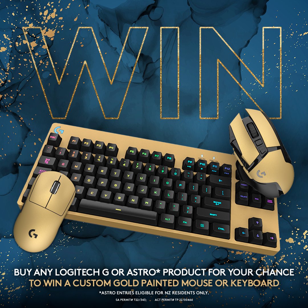 LogitechG_ANZ's tweet photo. Did somebody say WIN? 🏆

Buy any Logitech G or ASTRO* product during Logitech G’s Month of Gaming to go in the draw to win a Custom Gold #G502 Mouse, #GPROX SUPERLIGHT Mouse or #GPRO Keyboard. ⭐️

To enter, click here: https://t.co/juZtcFUgtK https://t.co/YjLcawHMwr