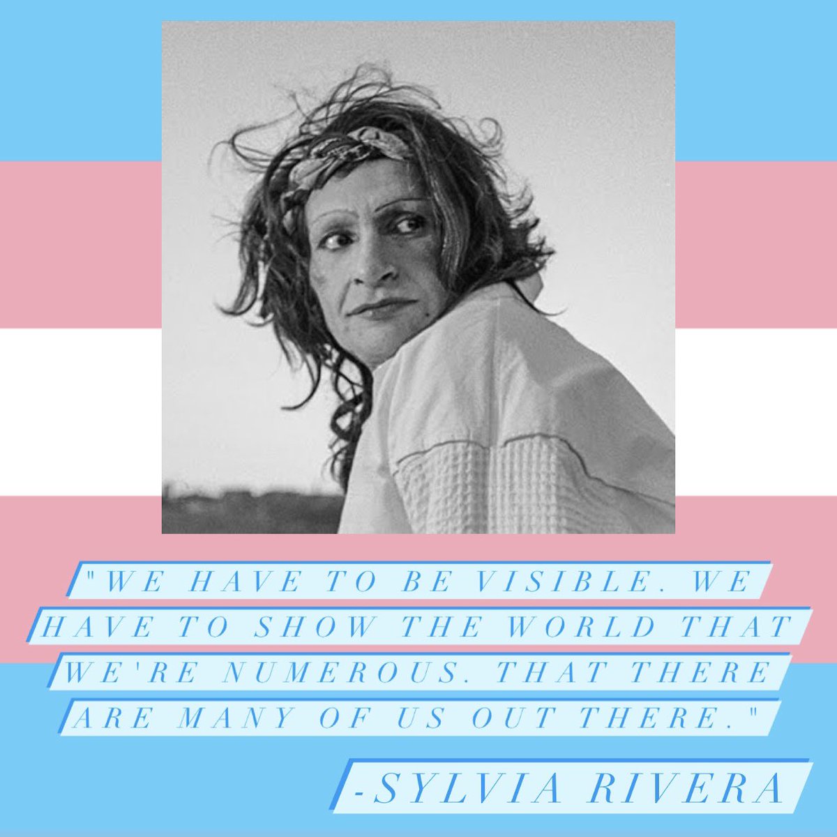 MenAliveChorus's tweet photo. Sylvia Rivera was a Latina-American transgender rights activist. She fought tirelessly for justice and civil rights for the LGBTQ+ community.  Her actions at the Stonewall Riots made her a pioneer for advancing LGBTQ+ rights.
#internationaltransgenderdayofvisibility #unbreakable https://t.co/Tfpjpuxko9