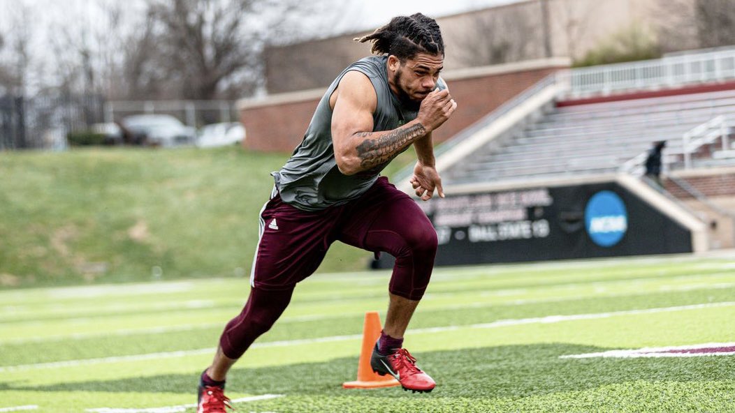 EKUFootball's tweet photo. One of the ASUN’s top tacklers last season, @The_Real_Cinco came to work today!

#E2W | #MatterOfPride https://t.co/sAbNG69FjC