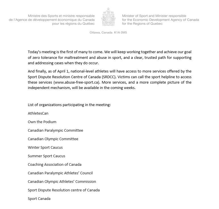 Today, I brought organizations and athletes to an emergency roundtable to address safe sport. I want athletes to know that I hear them and will build collectively a system that works for and with them.
#SafeSport

Full statement here 👇