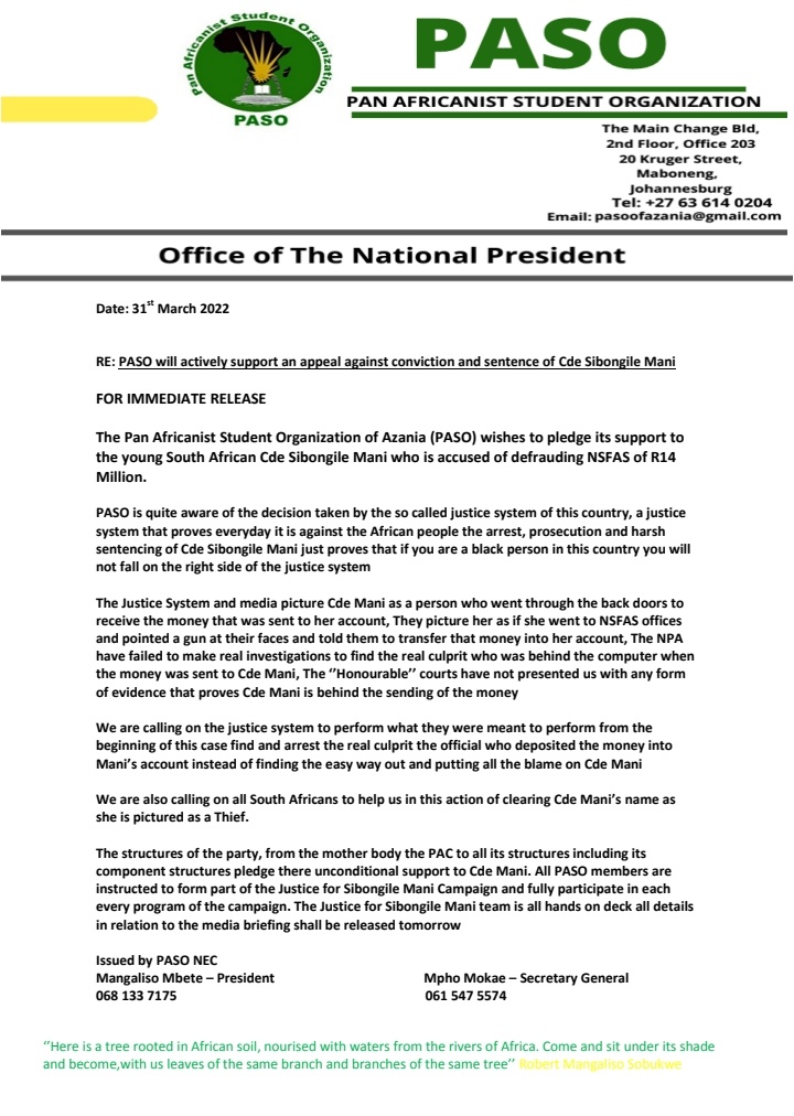 Attention: All Media Institutions and Progressive Formations

FOR IMMEDIATE RELEASE.

<a href="/eNCA/">eNCA</a> <a href="/SABCNews/">SABC News</a> <a href="/MyPAConline/">Pan Africanist Congress of Azania (PAC)</a> <a href="/Marxist_Oldman/">Vusi Oldman Mahlangu</a> <a href="/Powerfm987/">POWER 98.7</a> <a href="/Newzroom405/">Newzroom Afrika</a> <a href="/News24/">News24 🇿🇦</a> <a href="/ewnupdates/">Eyewitness News</a> <a href="/AZAPO_News/">AZAPO</a> <a href="/phethani4/">For A Marxism Without Guarantees</a> <a href="/NecPasma/">PASMA NEC</a> <a href="/mbete_m/">Mangaliso Mbete</a>