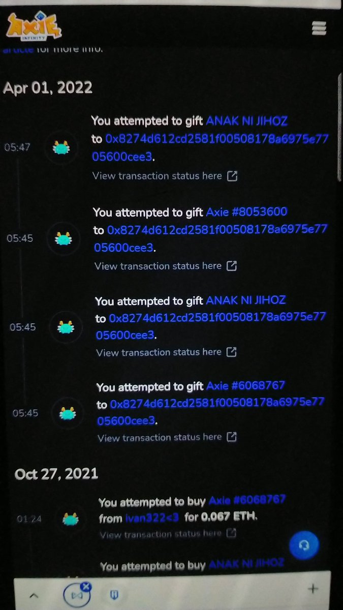 garudaoloanR's tweet photo. I never make this transaction, my slp and my axie lost just like that, how to get back my axie and slp? Where my fault? Why my id get hack? https://t.co/41heX28sSl