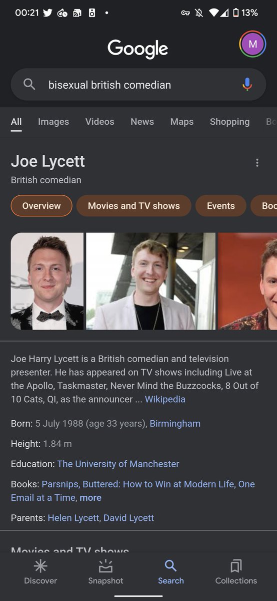 ORGZ's tweet photo. @joelycett I was having a brain fart and couldn't remember your name when talking to the other half (apologies). I Googled "bisexual british comedian" expecting to sieve through some results only to find you are THE Google result for said term. 🤣 https://t.co/QRAh7E6P6b