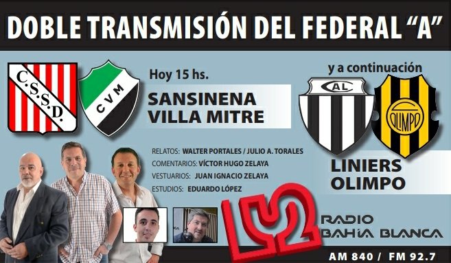 Promo de <a href="/lanuevaweb/">Diario La Nueva.</a> para el domingo con el doble cruce bahiense y los relatos de <a href="/JulioAT/">Julio Ayala Torales</a> en Cerri y de <a href="/walterportales6/">walter portales</a> en Liniers. La cita està hecha. Los esperamos !!! #FEDERAL A en <a href="/Radio_lu2/">LU2 Radio Bahía Blanca</a>