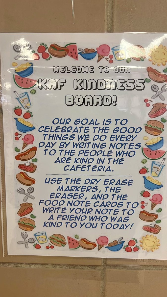 P721Q's tweet image. Thank you to Mr. Markovitz, Ms. Inesta and student Antwon for collaborating in the creation of the 721Q KAF KINDNESS BOARD. If you see an act of kindness in the cafeteria, please give a shout-out to that student. 🦅#KindnessIsContagious