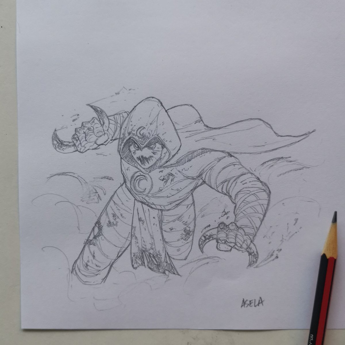 aselafun's tweet photo. Who else has watched Moon Knight? 🎨🌙✏️

#TheMoonKnight #MarvelComics #pencilsketch https://t.co/kuAj3099h7