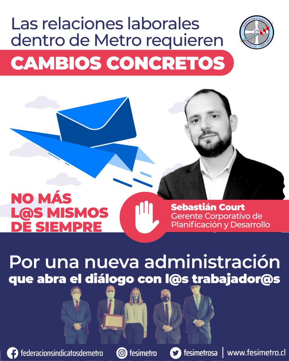 SomosFESIMETRO's tweet photo. Justificó millonarios aumentos de hasta un 25% que se auto aplicaron los ejecutivos del @metrodesantiago el año pasado, ignorando la situación de aseador@s con sueldos de 400 mil pesos. Una brecha salarial desvergonzada, una verdadera cultura de la precarización
#nomáslosmismos https://t.co/3NqsA8KHze