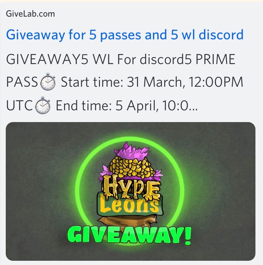 HypeleonNft's tweet photo. Hi everyone👋👋👋
🔴Today we have created a contest for 5 prime passes and 5 wl.
🔴You need to subscribe to our 
social networks and also leave some data.
CLICK HERE👉🏻 https://t.co/qwOBucvvwa
🔴End 6 April
#NFT #NFTartist #NFTGiveaway 
#NFTWorlds #NFTdrop #NFTs 
#WAXNFT https://t.co/M6OgWTcjze