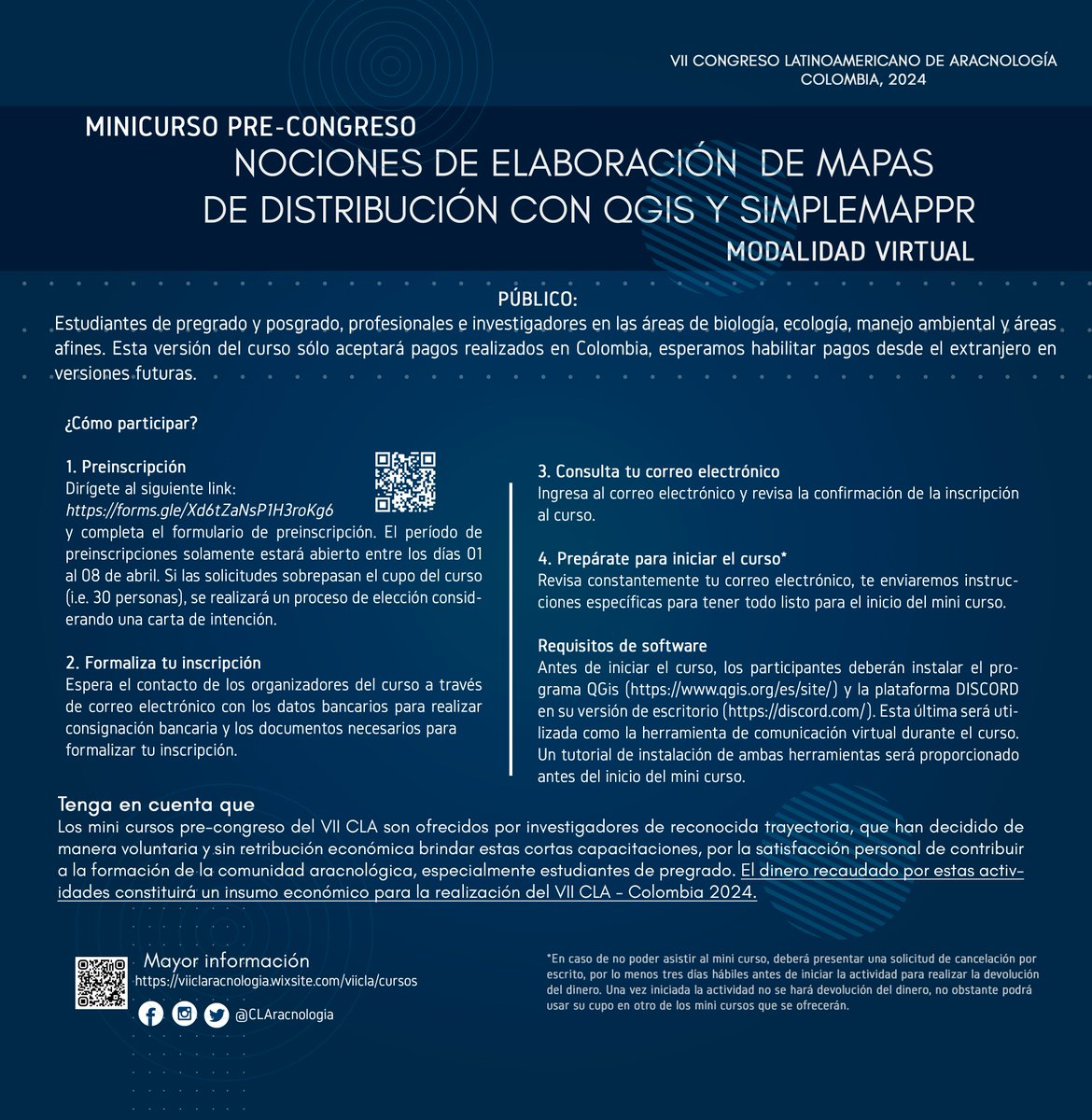 CLAracnologia's tweet photo. El primer curso pre-congreso del VII CLA está listo!!! Consulta toda la información aquí: https://t.co/L9lqeEaxDb https://t.co/5iwe97MuTq