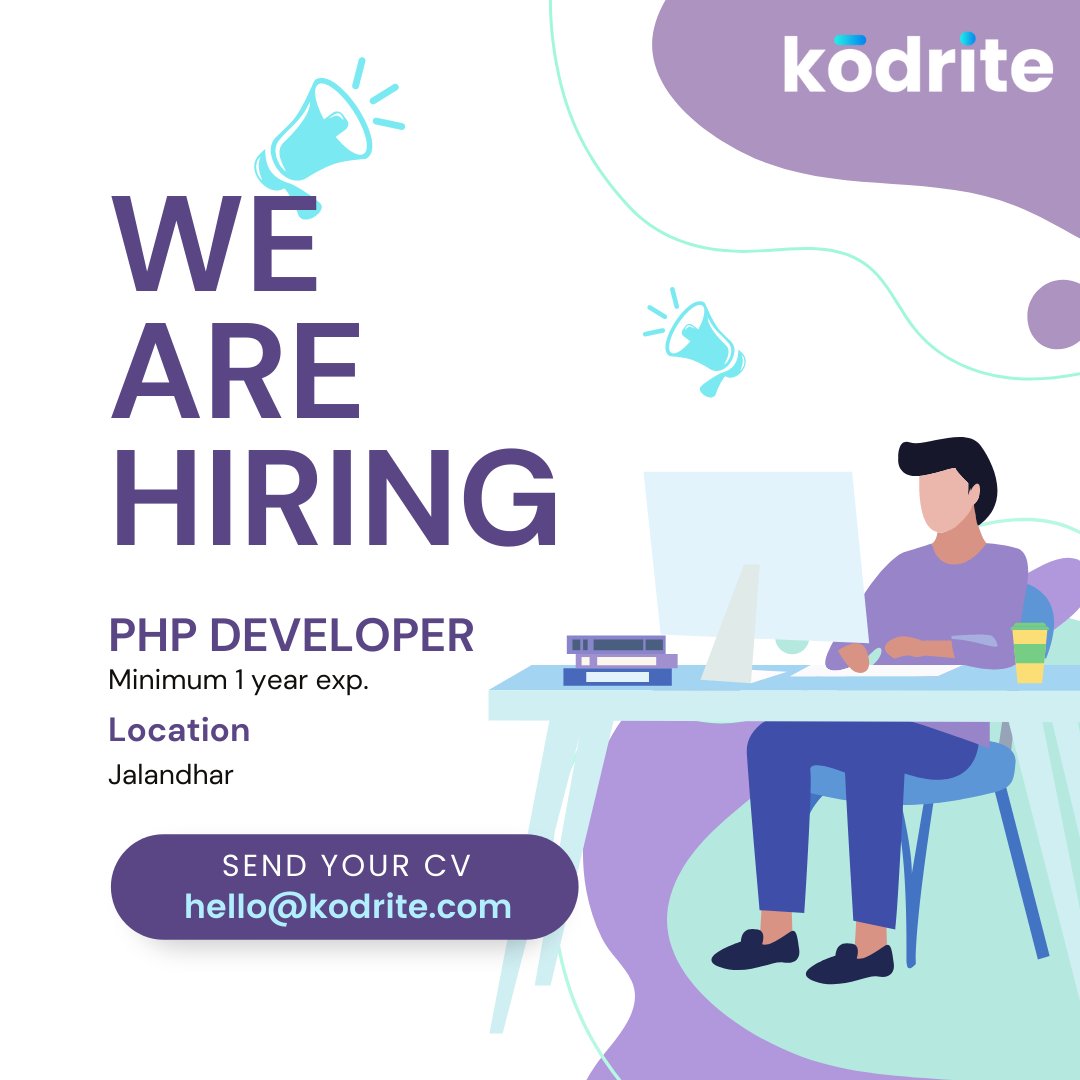 kodrite's tweet image. We’re HIRING - PHP DEVELOPER
Must be familíor with following technologies:
✔Codeigniter
✔Laravel
✔Wordpress
✔API integrations
.
Interested candidates can share their CV on hello@kodrite.com
#hiringnow #hiringphpdeveloper #jobsinjalandhar #phpdeveloper #applynow