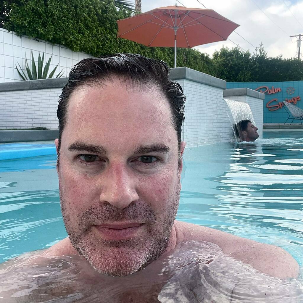 tomdolby's tweet photo. That #palmsprings moment when you try to take a quasi-romantic selfie with your bf enjoying a waterfall cascading over his head…only to realize that he’s having trouble breathing…and that the best way to take a bathing suit photo is to submerge most … https://t.co/qp8KCx05Eq https://t.co/EcEk5x5X1j