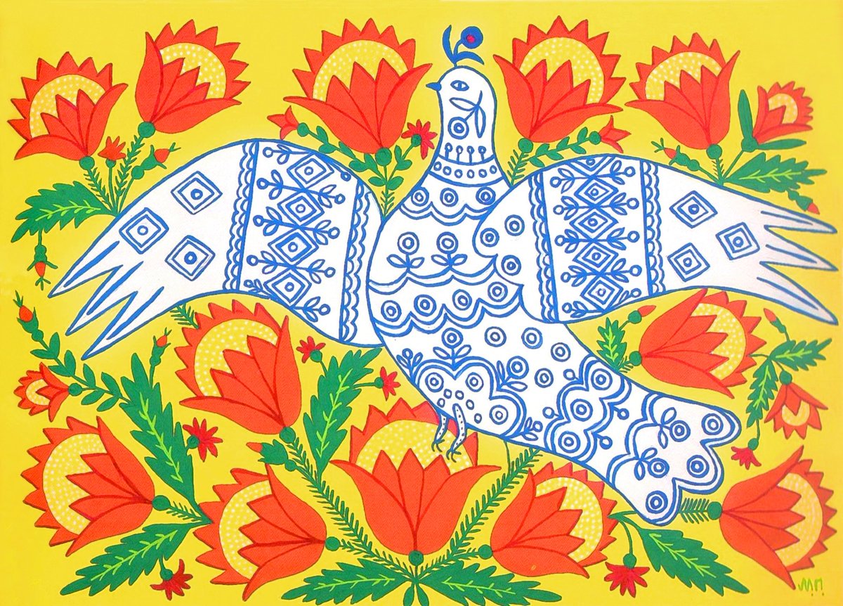 allegory_folly's tweet photo. 🖼 A Dove Has Spread Her Wings and Asks for Peace
👩🎨 Maria Primachenko
⏳ 1982
🎨 Gouache & fluorescent paint on paper
📷 Credit: @DenverArtMuseum
#art #artist #arthistory #featuredartist #mariaprimachenko #ukranianart #gouache #naïveart #primitivism #dove #flowers #beautiful https://t.co/cfqSWxyQLz