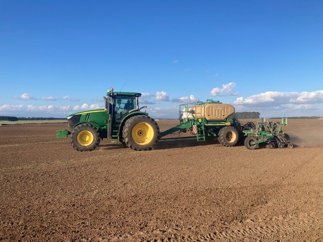 UMSeeds's tweet photo. Our Tassie Production Team sowing a new 44ha production field of UMS #Charlem Winter Active #Fescue with a 6M Great Plains Spartan triple disc drill on 18” row spacing. The wide rows will allow us to inter-row spray later in the year. #Production #Sowing #TasAg https://t.co/KyLtZ9hccK