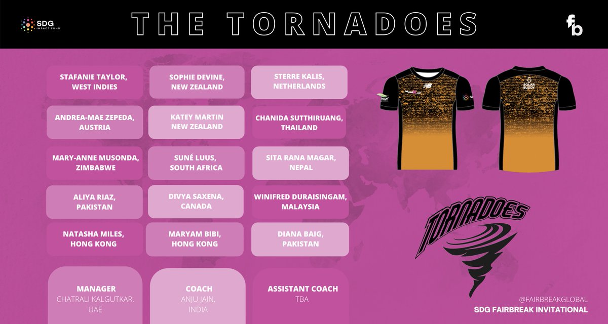 fairbreakglobal's tweet photo. Introducing the Tornadoes, captained by Stafanie Taylor 🌪

Raise your hands if you’re excited to see them play at the #FBI22 🙋🏿‍♀️🙋🏾‍♀️🙋🏽🙋🏼🙋🏻.  

@fairbreakglobal @CricketHK @gencorpacific  @SDGimpactfund #FBI22 #fairbreak #fairbreaker https://t.co/MCuJvODHhA