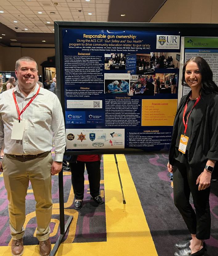URKesslerTrauma's tweet photo. @URKesslerTrauma presenting Dr Gestring &amp; @WMHallinan s work w @acsTrauma GunSafety &amp; Your Health at #TraumaCon2022 in LasVegas. Thanks to #roc partners incld @monroesheriffny @ATSTrauma @monroeclerkofc @URochesterDPS @ProjChildSafe @SportsmansWH https://t.co/f2cGVcGWNm