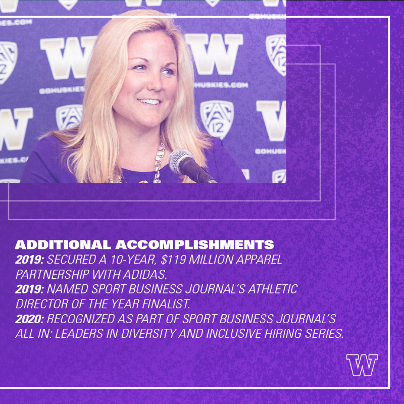 UWAthletics's tweet photo. Only 15% of Athletic Directors at DI institutions are women, with that number being even lower (~8%) at Power 5 schools.

We want to take a moment as we close out #WomensHistoryMonth to recognize Director of Athletics Jen Cohen for helping break the glass ceiling.

#GoHuskies