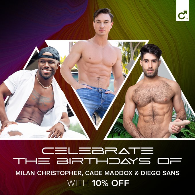 LAST DAY to celebrate the birthdays of @MilanChrisGordy, @diegosansporn and @CadeMaddoxXx with 10% off
