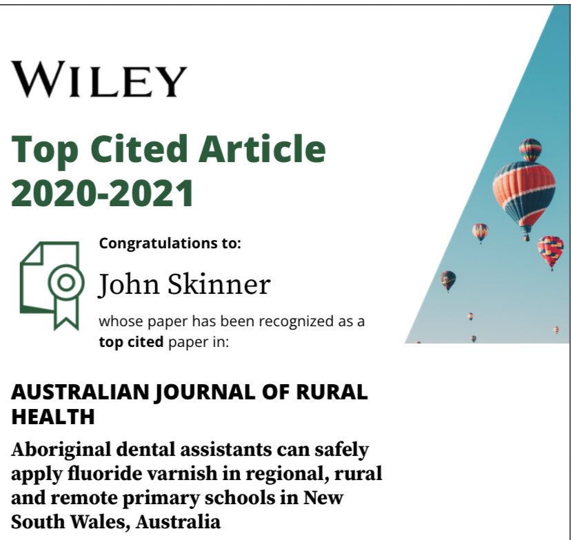 johncskinner1's tweet image. Great to have the work of @CentrePoche recognised among the top cited papers in the Australian Journal of Rural Health. #TopCitedPaper