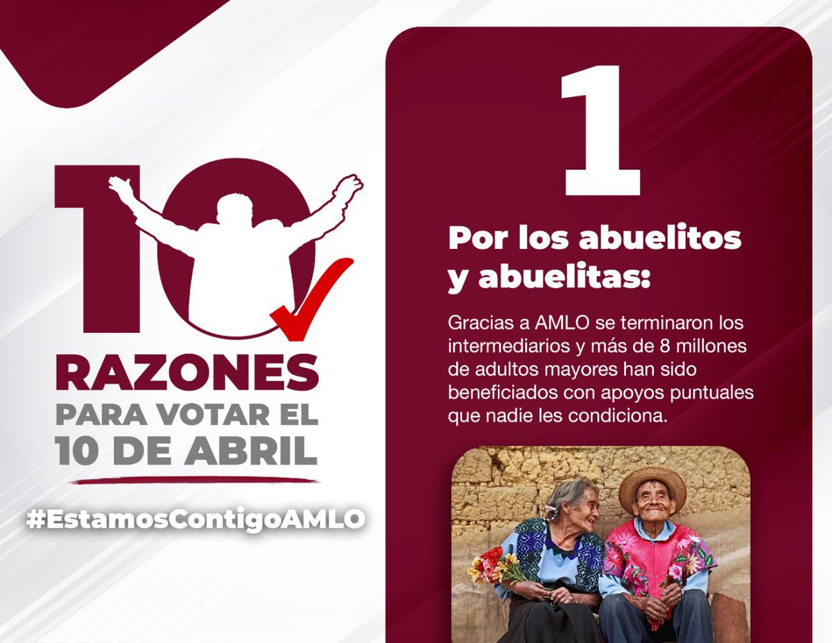 BrendaJV15's tweet photo. Mis razones son muy claras, es un presidente de 10. #EstamosContigoAMLO 
#QueSigaAMLO #Mis10PorAndrés
POR LOS ADULTOS MAYORES... https://t.co/OkHaTIt9kk