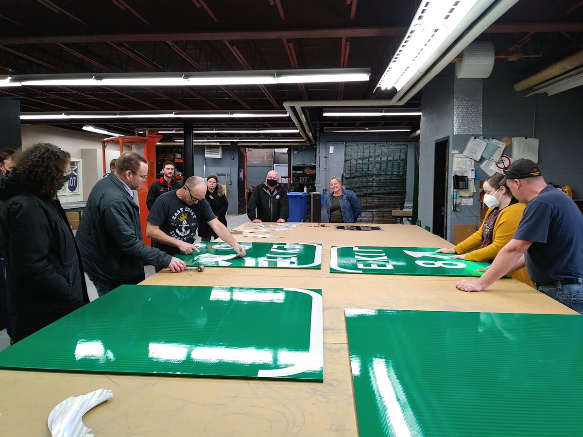 Learnstandingup's tweet photo. O2 teachers had a hands-on tour of Dept Of Transport Provincial Sign Shop today! A great co-op placement in the making! #handsonlearning @CCRCE_NS @Cobequid_FoSS @Chignecto_FoSS  @Novaccrce @Celtic_FoSS @BEC_NS https://t.co/jrwOkQneqn