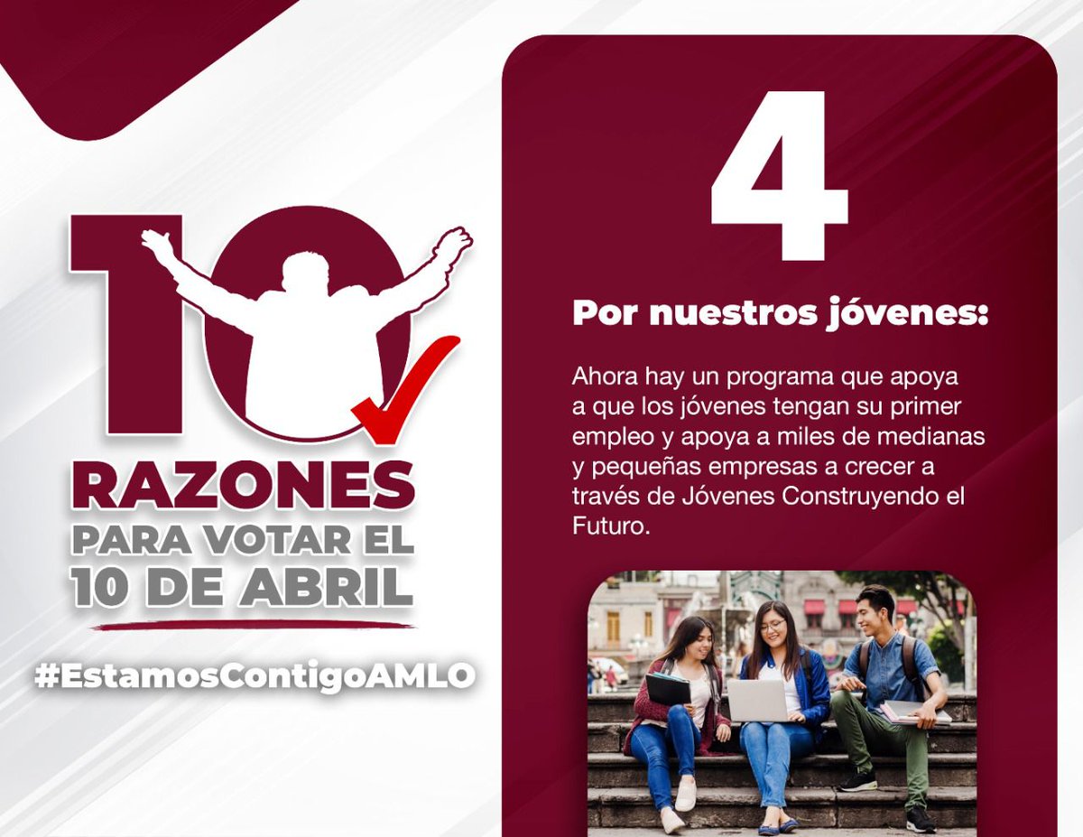 BrendaJV15's tweet photo. POR LOS JÓVENES QUE SON EL PRESENTE #QueSigaAMLO #EstamosContigoAMLO #Mis10PorAndrés https://t.co/9vCCbsSecJ