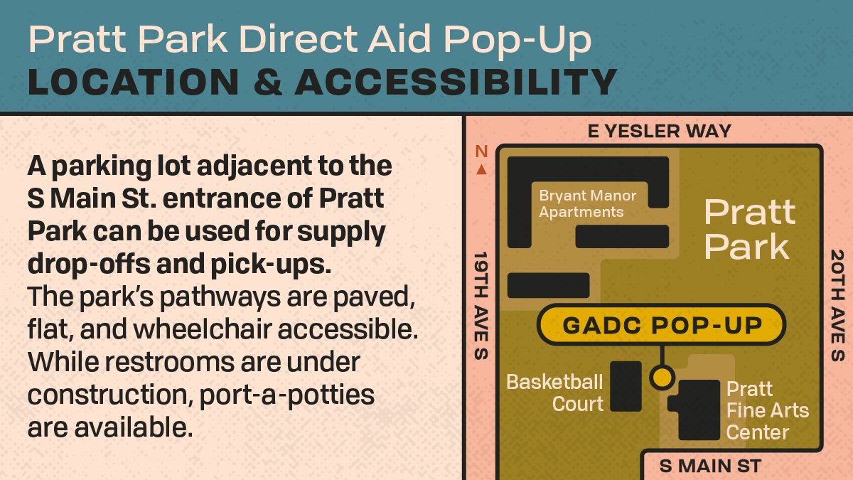 GADCollective's tweet photo. 📍 Location and Accessibility ♿️
The Give a Damn Collective’s direct aid pop-up is located near the South Main Street entrance of Pratt Park, between Pratt Fine Arts Center and the basketball court. 

(4/5) https://t.co/eAui8nr6wC