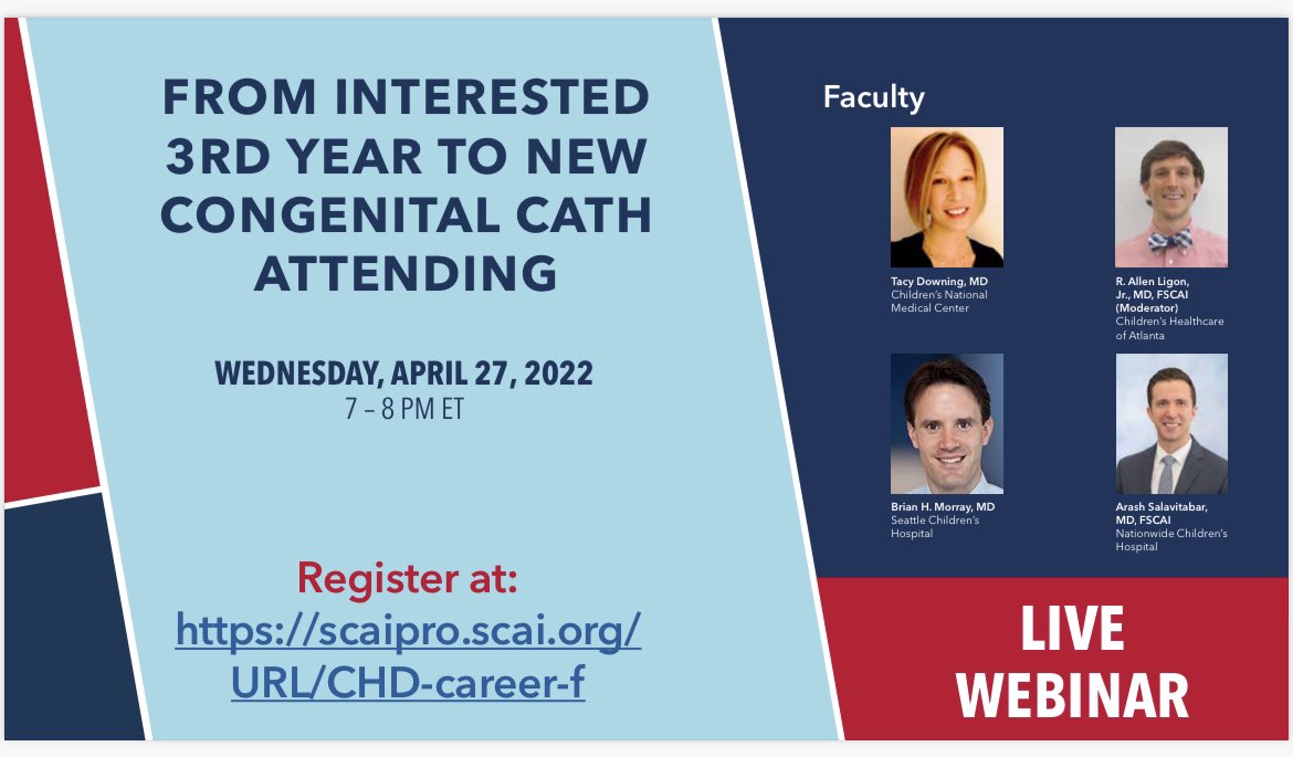 asalavitabar's tweet photo. For anyone out there interested in #congenitalcath, check out this important @SCAI webinar on 4/27 on how to establish a career in congenital interventional cardiology! Register for free at https://t.co/aRQBvEbFBS. #CHD #NCHHeartCenter #NCHheart #MedTwitter https://t.co/8eFJiIqPQm