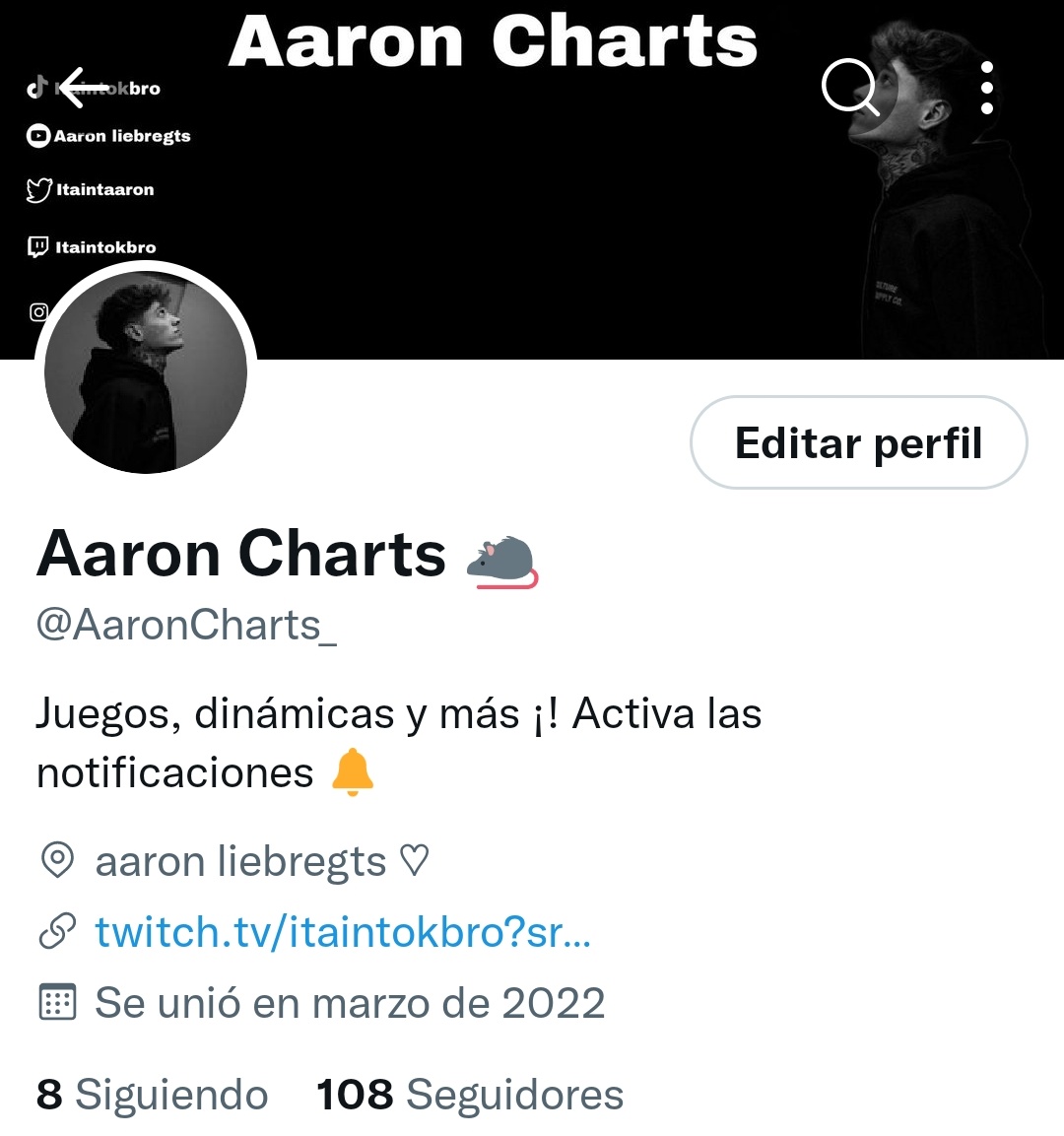AaronCharts_'s tweet photo. Muchas gracias por todo el apoyo! No pensé que llegaría a los 100 tan rápido y menos conseguir así de rápido el follow de aaron 🤍🐀 https://t.co/8DgQ6jpQU9