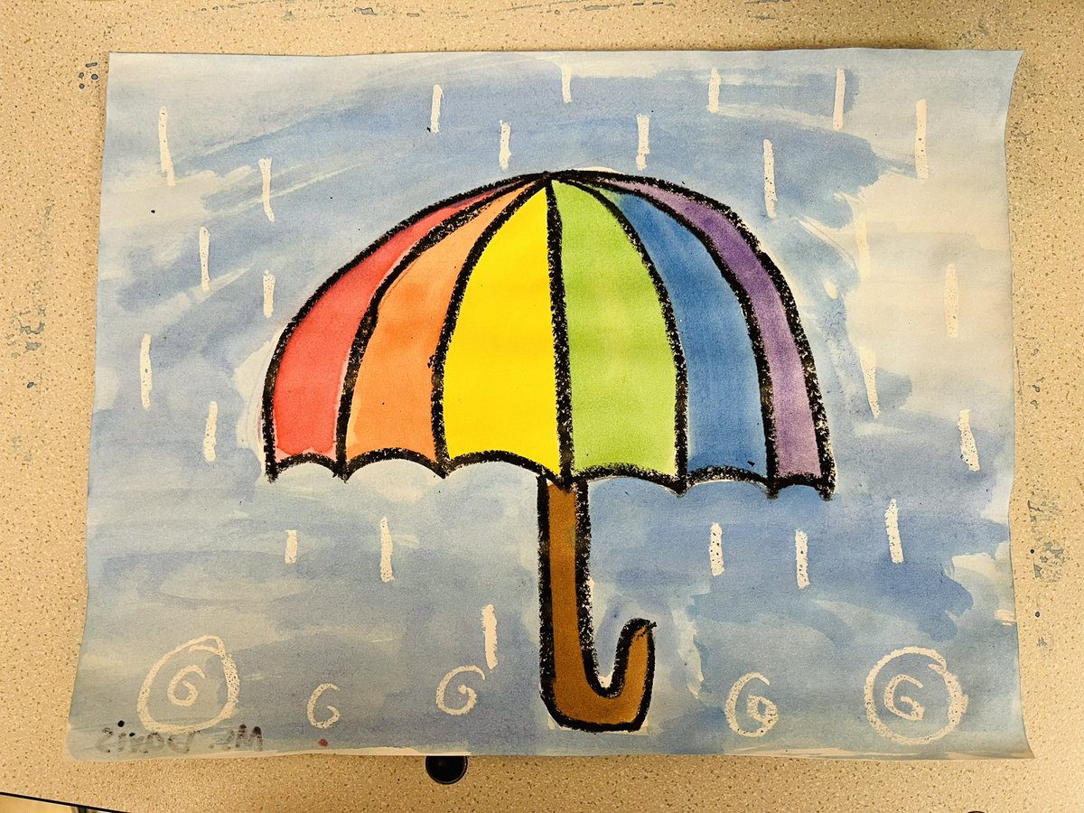 BloomMsDavis's tweet photo. Rainy Rainbow umbrella paintings for today’s rainy #NationalCrayonDay @BloomBulldogs https://t.co/KxrgCeny7r