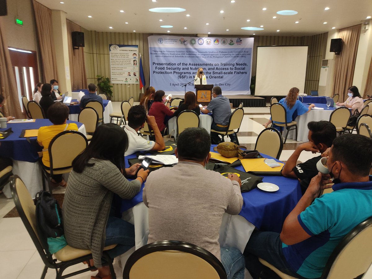 FAOPhilippines's tweet photo. NOW: Kati Tanninen, FAO🇵🇭 Head, opens event on presentation of the assessment on training &amp; #foodsecurity &amp; #nutrition needs &amp; access to #socialprotection among small-scale #fishers in Misamis Oriental, 1 April, Cagayan de Oro City.

#fisheries https://t.co/jPIVYoiVf2