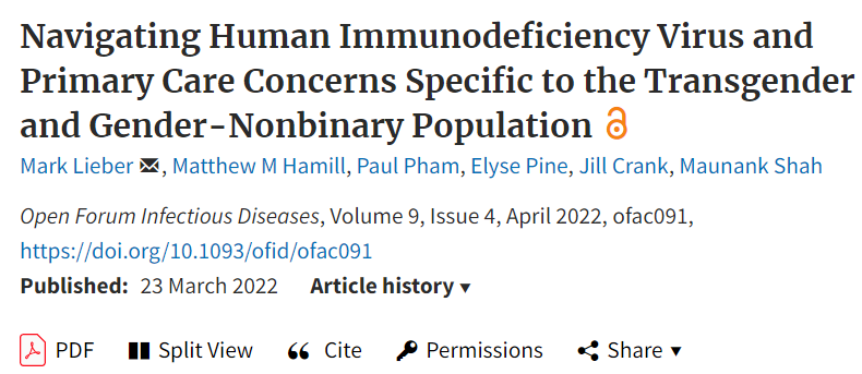 IDSAInfo's tweet photo. A new article in OFID explores primary care considerations for transgender and gender-nonbinary individuals, including screening and treatment for HIV and other sexually transmitted infections. 

📄:https://t.co/TMChd6Vb97 #IDSAJournals 

@PaulSaxMD @DrJLi @marklieber https://t.co/gsJmC817F1
