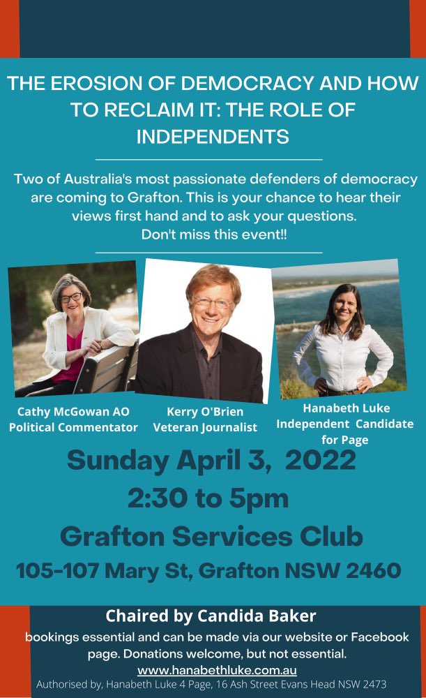 HanabethLuke's tweet photo. Coming up this Sunday - important discussions for the future of Australia, and for a new Page. RSVP here: https://t.co/Y5665SpyWk
#pagevotes #hanabethluke #floodrecovery #auspol https://t.co/jFFkKE7jWN