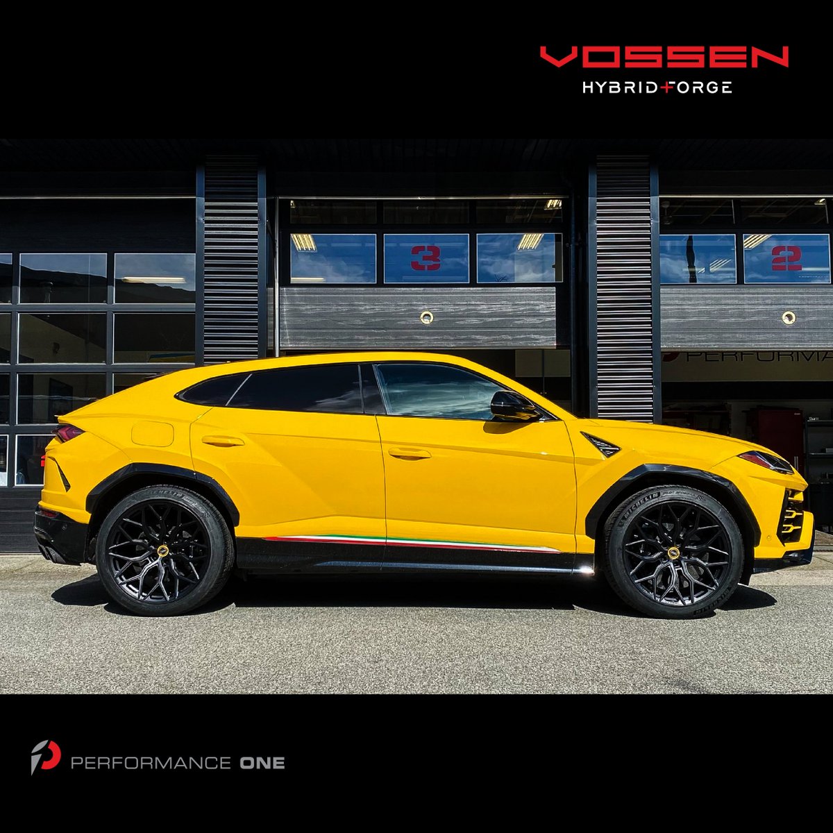 Ready for spring 🌞 · @vossenwheels Hybrid Forged · HF-2 in #satinblack with optional yellow billet sport caps for #Lamborghini #Urus . . . . . . #LamborghiniUrus #lambolife #lambo #engineeredart #hybridforged #HF2 #vossen #teamvossen #vossenforged #vossenwheels #monoblock