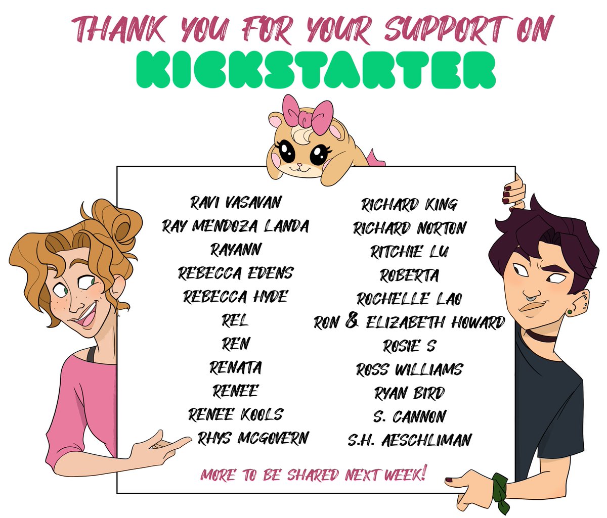 SignAnimation's tweet photo. Thank you so much as always to our amazing backers from Kickstarter! <3 We will be posting names each week in alphabetical order, according to what was provided by the backer. <3
#signinganimation #deafstories #deafculture #animation #kickstarter #3d #HOH #deafart #3danimation https://t.co/fPUviQTD0G