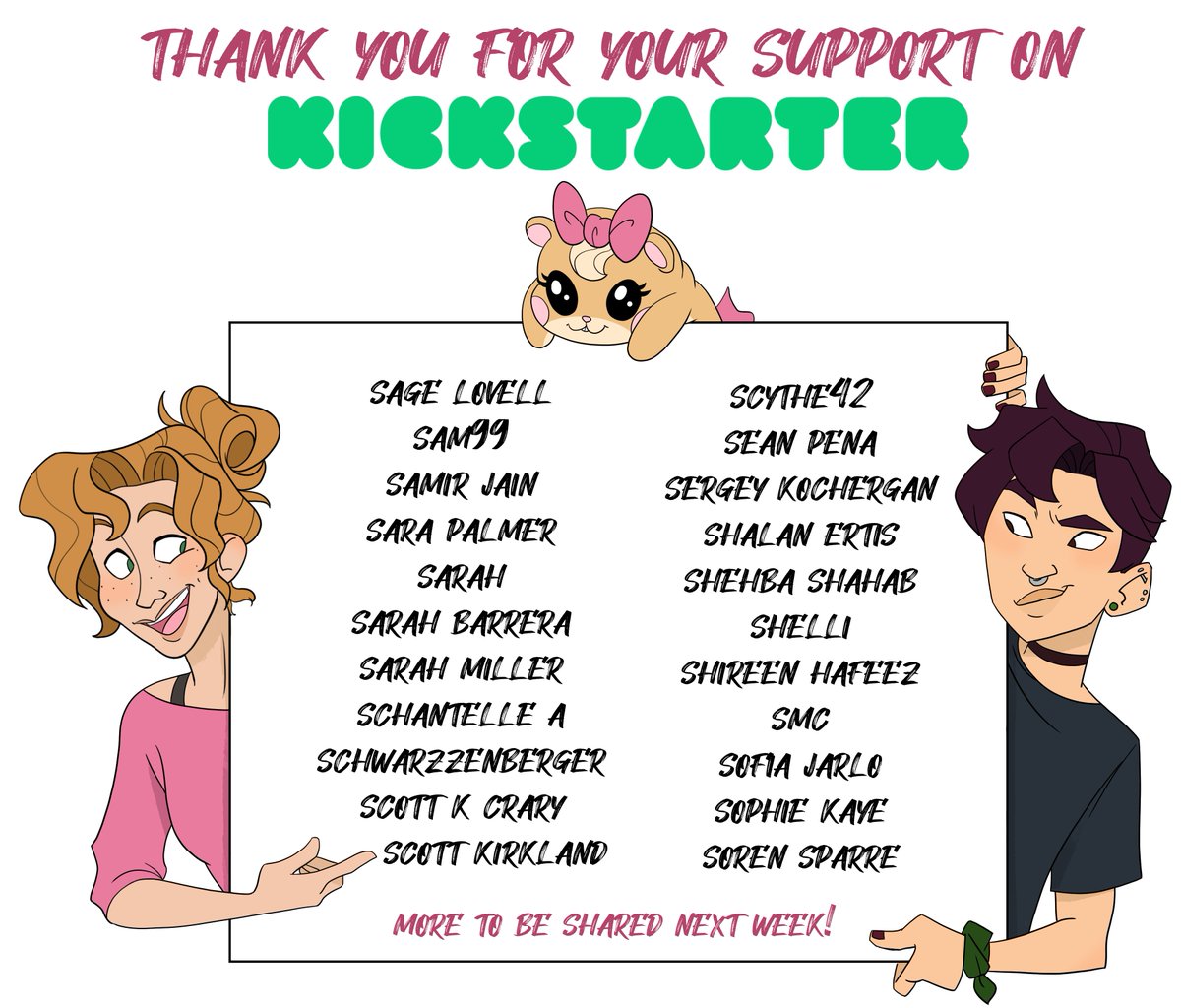 SignAnimation's tweet photo. Thank you so much as always to our amazing backers from Kickstarter! <3 We will be posting names each week in alphabetical order, according to what was provided by the backer. <3
#signinganimation #deafstories #deafculture #animation #kickstarter #3d #HOH #deafart #3danimation https://t.co/IAy54OxVZj