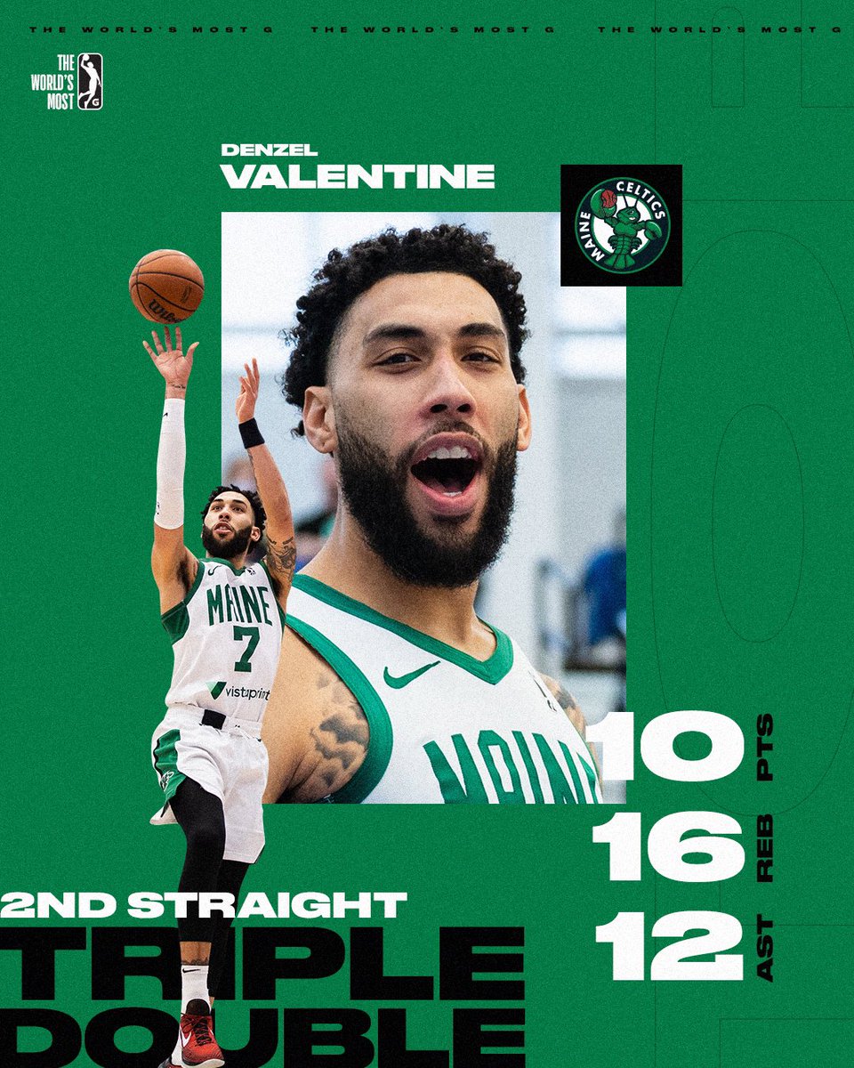 That’s BACK-TO-BACK triple-doubles for NBA vet Denzel Valentine! ☘️ <a href="/MaineCeltics/">Maine Celtics</a>
