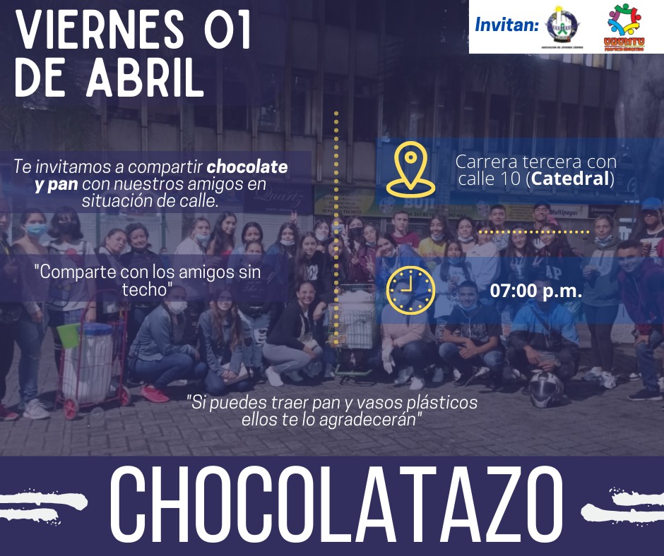 ajolisorg's tweet photo. #UbuntuProyectoEducativo | Te invitamos de manera especial a vivir la experiencia del #Chocolatazo con nuestros amigos sin techo.

¡Te esperamos!

#AJOLIS #TransformandoRealidades #IbaguéEnMovimiento #Tito https://t.co/T36HIHdFZB