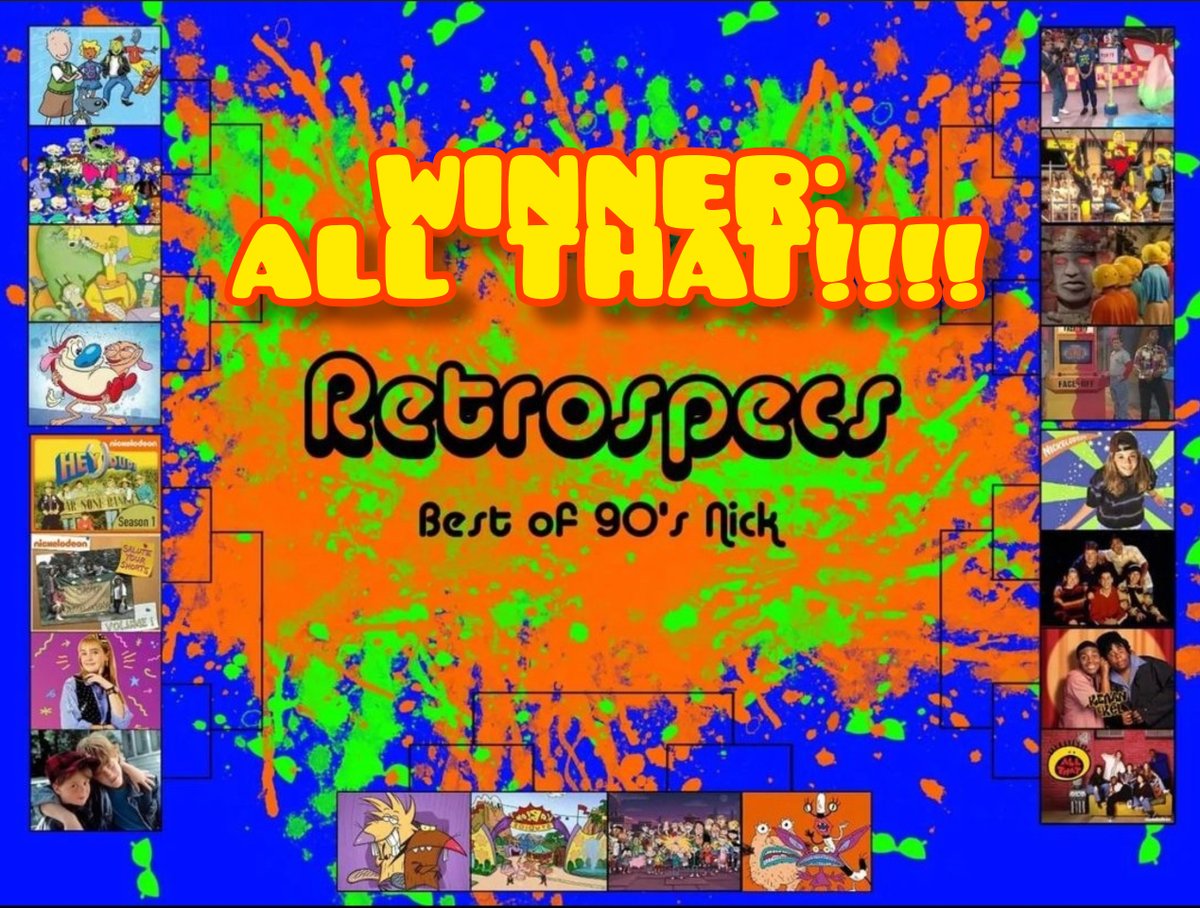 RetrospecsP's tweet photo. On our other social media platforms, we polled our audience about the best #90s #Nickelodeon show. It was a tight race, but #AllThat came out on top.  👏👏👏 All That, we love you! https://t.co/mkrYfpJFbr