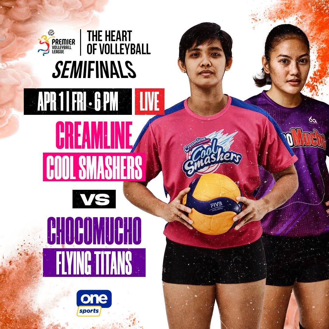 OneSportsPHL's tweet photo. PVL Open Conference 2022 Semifinals: Creamline Cool Smashers vs Choco Mucho Flying Titans

📅 April 1 
⏰ 6 p.m. LIVE
📺 One Sports
📱 Cignal Play &amp; Smart Giga Fest

#PVLonOneSports #TheHeartOfVolleyball https://t.co/rYGRayec1K