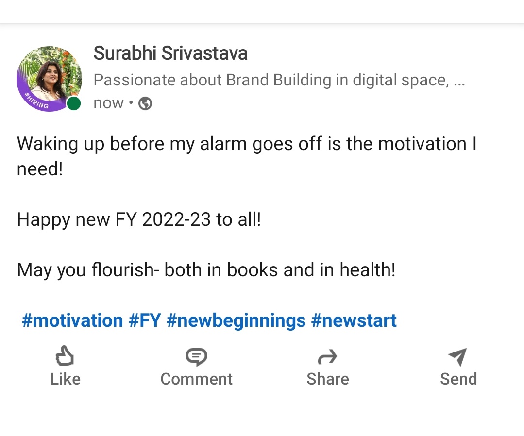 surabhisriva's tweet photo. When I screenshot my @LinkedIn post on @twitter....be the #salmon

#tgif https://t.co/xtUiGkNZrk