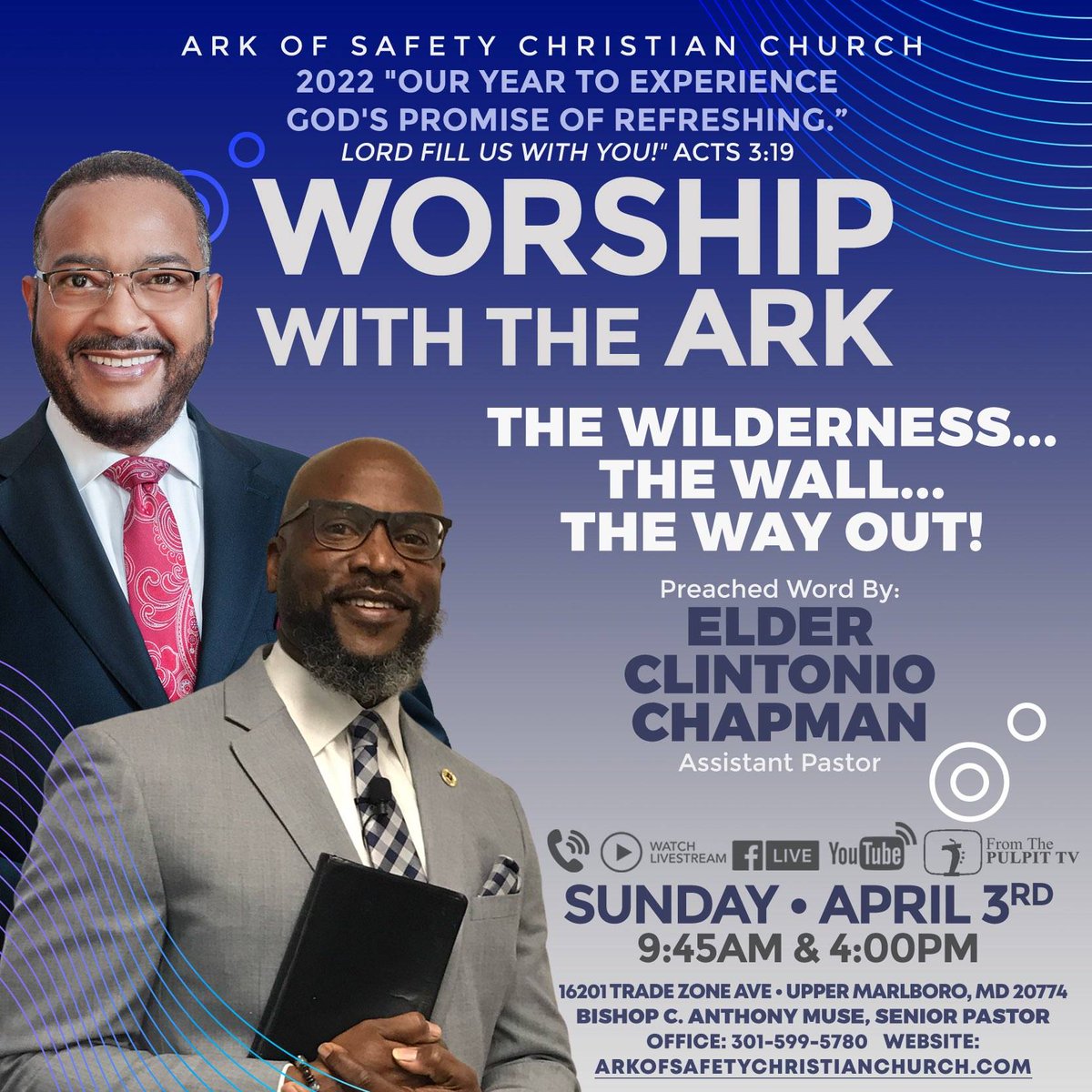 AOSCC's tweet photo. Worship with The Ark this Sunday! Join us online, April 3 at 9:45a/4:00p as we hear from Assistant Pastor Clintonio Chapman about "The Wilderness, the Wall, the Way Out! Come get your blessing! #AOSCC 

https://t.co/sMjv7wED7T https://t.co/ZB1E8Oist8