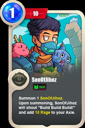 DairuPablo's tweet photo. My entry for @AxieInfinity #OriginLaunch 

No more random crits on Axie Origin, Just SonOfJihoz. A truely OP card. 

@Jihoz_Axie @SkyMavisHQ  #AxieInfinity #AxieOrigin https://t.co/ZaKMVeBwBr